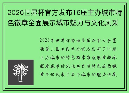 2026世界杯官方发布16座主办城市特色徽章全面展示城市魅力与文化风采 2026世界杯官方发布16座主办城市特色徽章全面展示城市魅力与文化风采